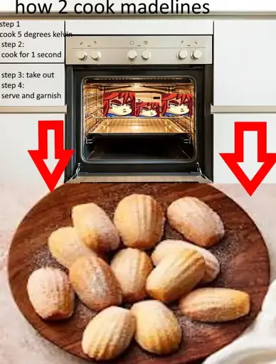 Cooking recipe for madelines, but Madeline from Celeste is put into the oven and the instructions are surreal.