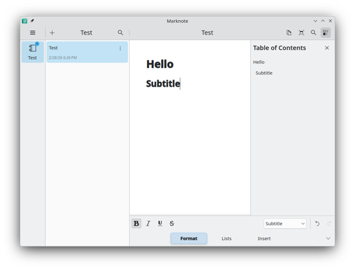 marknote with a table of content overlay