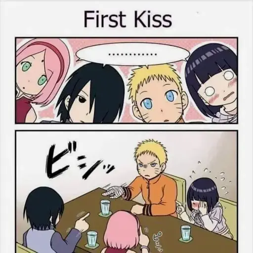 First kiss: Naruto kissed Sasuke; Sasuke, Sakura and Hinata kissed Naruto.