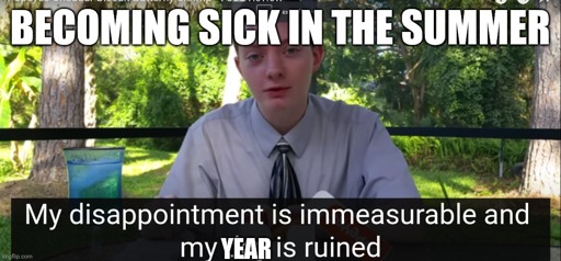 Becoming sick in the Summer. My disappointment is immeasurable and my year is ruined